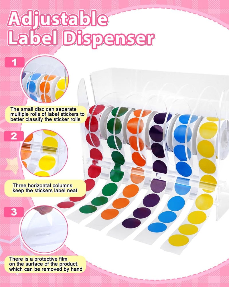 UCEC Acrylic Sticker Holder, Adjustable Label Dispenser 6 Disks, Dispenser for Rolls of Sticker Labels for Small Hand Workers, Offices and Homes - Image 3